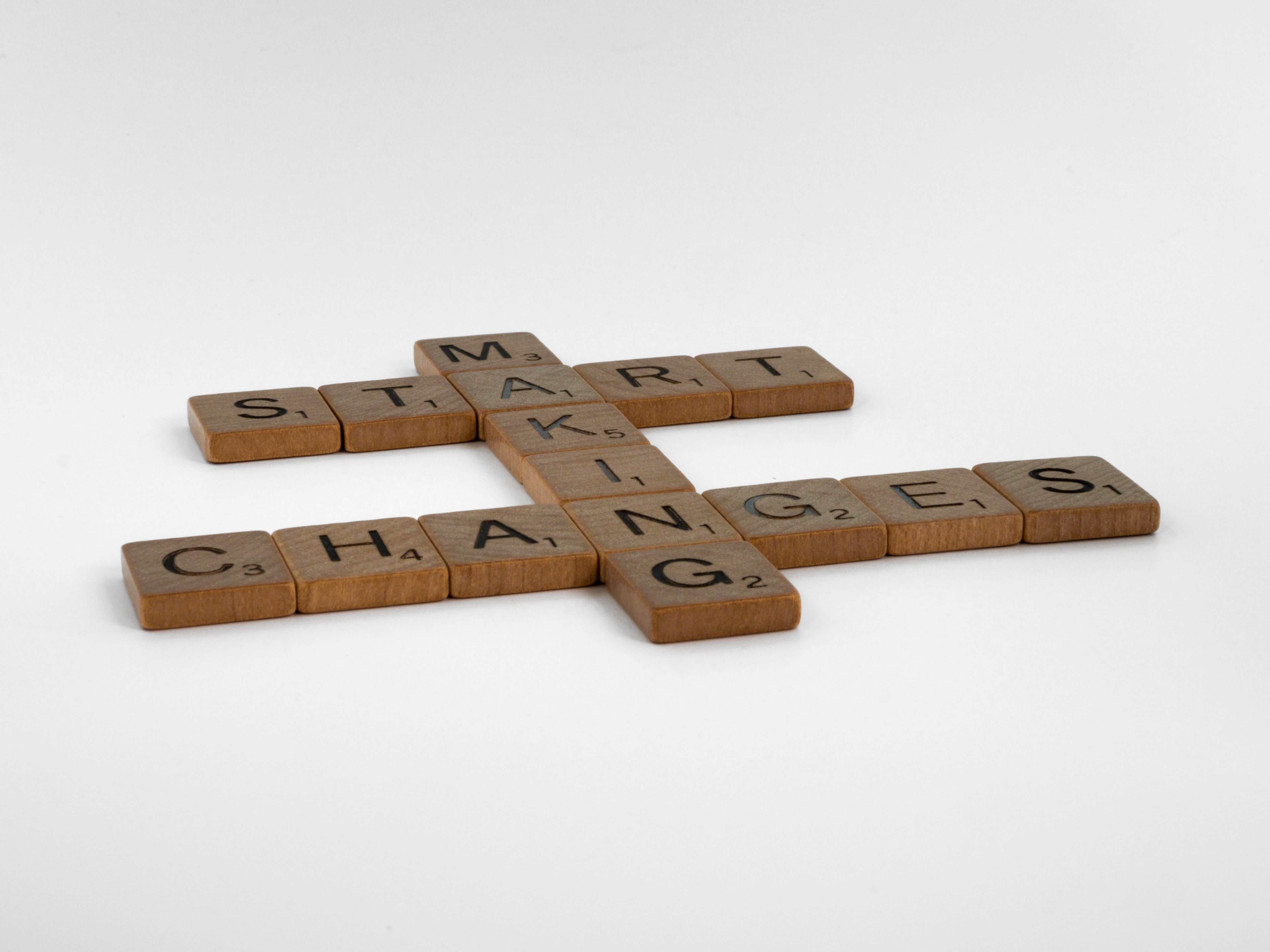 Scrabble tiles spelling Start Making Changes, representing economic adaptation and transformation